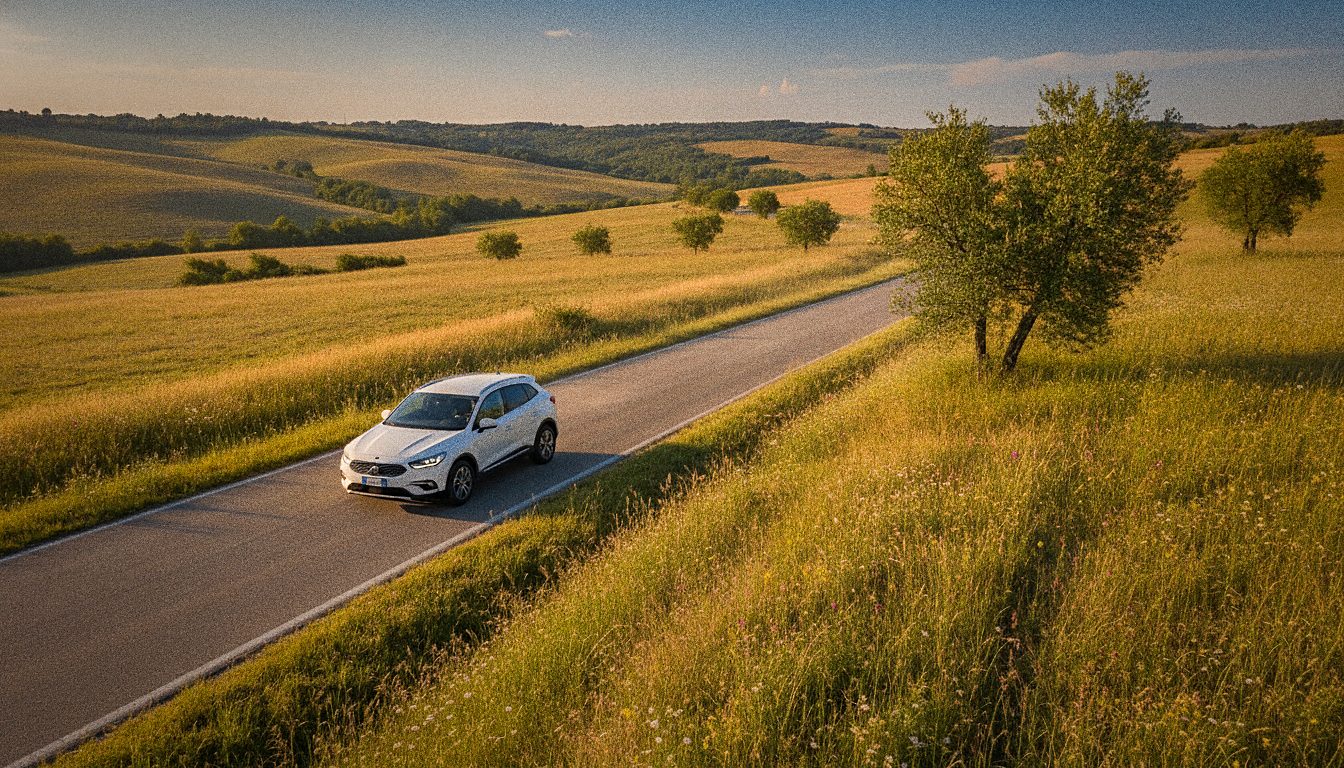Route européenne empruntée avec une voiture de location sans caution