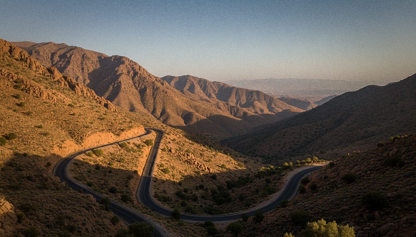 Route sinueuse dans les montagnes de l'Atlas marocain