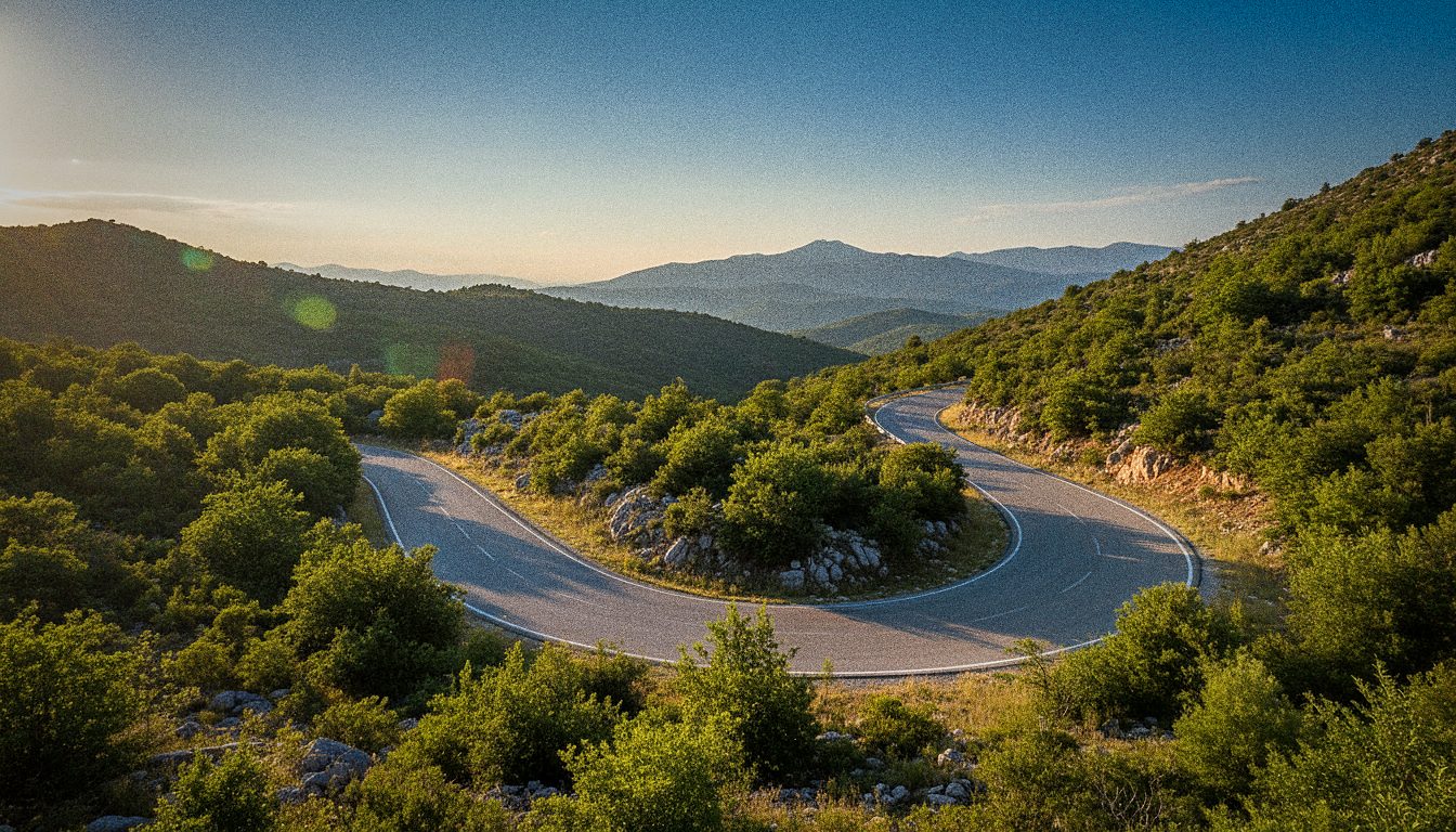 Route de montagne dans les environs de Tirana, en Albanie